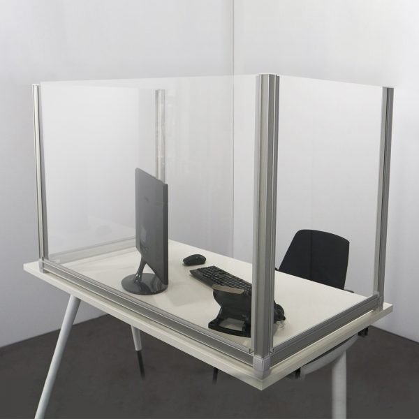 small space work station with sneeze guard